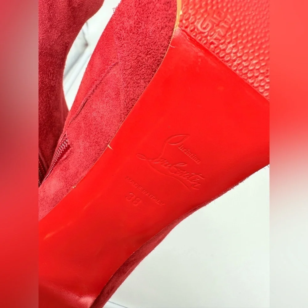 Christian Louboutin Red Suede Taclou Booty spike heel 140mm Ankle Boots EU 38